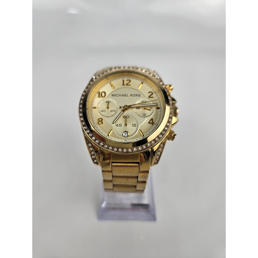Michael Kors Ladies Gold Tone Stainless Steel Chronograph Watch MK5166‎ WORKS!